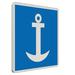 Schifffahrtsschild E.6 - Erlaubnis zum Ankern auf der Seite der Wasser­straße