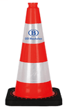 Cône de signalisation 50cm avec bandes réfléchissantes et pied en plastique recyclé - logo personnalisé