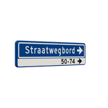 Straatnaambord 14 karakters 800x200 mm pijl rechts + Huisnummers NEN 1772