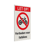 Veiligheidspictogram met tekst verboden voor fatbikes - reflecterend