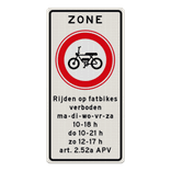 Verkeersbord zone verboden voor fatbikes + tijden/APV - reflecterend