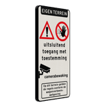 Informatiebord geen toegang zonder toestemming + camerabewaking - reflecterend