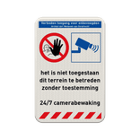 Veiligheidsbord verboden toegang onbevoegden + camerabewaking - reflecterend