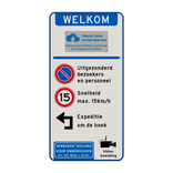 Verkeersbord toegang bedrijventerrein + logo - parkeren/snelheid/expeditie - reflecterend
