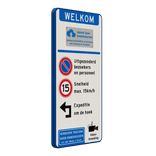Verkeersbord toegang bedrijventerrein + logo - parkeren/snelheid/expeditie - reflecterend