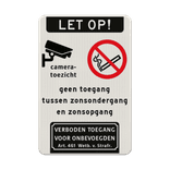 Verkeersbord geen toegang na zonsondergang + camerabewaking en niet roken - reflecterend