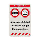 Verkeersbord geen toegang voor vrachtwagens langer dan 6 meter (Engels) - reflecterend