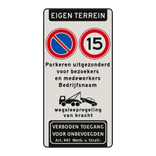 Verkeersbord bedrijfsnaam, parkeren bezoekers/medewerkers + snelheid 15km/u - reflecterend