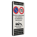 Verkeersbord bedrijfsnaam, parkeren bezoekers/medewerkers + snelheid 15km/u - reflecterend