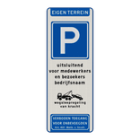 Parkeerbord eigen terrein, parkeren bezoekers/medewerkers + bedrijfsnaam - reflecterend