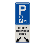 Verkeersbord parkeren elektrische auto's voor 2 vakken met tekst en pijlen