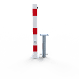 Poteau anti-stationnement rabattable 70x70mm rouge/blanc avec manchon de sol