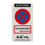 Parkverbotsschild, Absolutes Halteverbot, Feuerwehrzufahrt mit Angabe - reflektierend