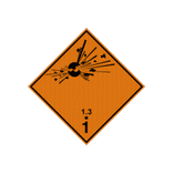 Pictogram ADR 1.3 gevaar voor brand en gering gevaar voor scherfverwerking - reflecterend