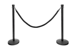 Afzetpaaltjes zwart (RVS) met koord zwart, ovale kop – set van 2 stuks