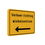 Verkeersbord geel met eigen tekst + pijl - reflecterend