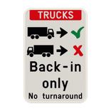 Panneau d'information - Trucks drive backwards in only