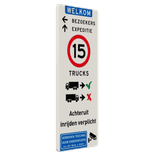 Toegangsbord ingang bedrijventerrein route, parkeren, vrachtverkeer - reflecterend