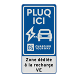 Verkeersbord oplaadpunt met tekst - huisstijl Pluq - reflecterend (FR)