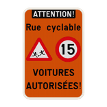 Panneau combiné - Route réservé aux vélos - Les voitures sont autorisées