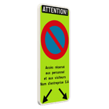 Panneau E1 – Attention Interdiction de Stationner – Flèches – Texte Personnalisable