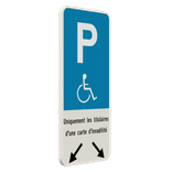 Panneau parking PMR avec flèches et texte personnalisé