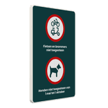 Bord DOR aluminium 40x60cm - Honden en (brom)fietsen verboden - klasse 3 reflecterend