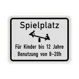 Schild Spielplatz für Kinder unter 12 Jahren (Weiß) - reflektierend