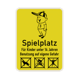 Schild Spielplatz für Kinder unter 14 Jahren (Gelb) - reflektierend