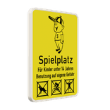 Schild Spielplatz für Kinder unter 14 Jahren (Gelb) - reflektierend
