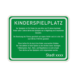 Schild Kinderspielplatz mit Stadtnamensbezeichnung - reflektierend