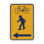 Panneau temporaire Piétons/cyclistes Bruxelles - Jaune/Bleu - Gauche