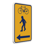 Panneau temporaire Piétons/cyclistes Bruxelles - Jaune/Bleu - Gauche