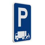 Panneau de zone réservée aux livraisons camions avec symbole de stationnement