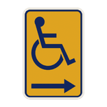 Panneau temporaire Handicapé (PMR) Bruxelles - Jaune/Bleu - Droite