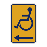 Panneau temporaire Handicapé (PMR) Bruxelles - Jaune/Bleu - Gauche
