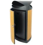 Poubelle extérieure TS-TRICOVE-WD-60L triangulaire noir et aspect bois – 60 L
