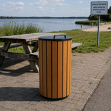 Poubelle extérieure ronde 90 L aspect bois avec couvercle – TS-Grove Lid