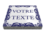 Dalle de signalisation - texte style Bleu de Delft - 30 x 30 cm avec bord biseauté