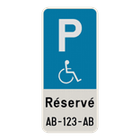 Panneau parking PMR avec plaque d’immatriculation personnalisée