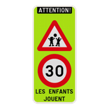Panneau « Attention ! Les enfants jouent » 30km/h - 400x900mm