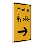 Schilder Umleitung Fussgänger und Fahrradfahrer mit Pfeil - reflektierend
