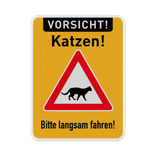 Warnschild Katzen, Vorsicht Langsam fahren - reflektierend