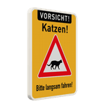 Warnschild Katzen, Vorsicht Langsam fahren - reflektierend