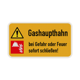 Schild Gashaupthahn, Gefahr/Feuer sofort schließen - reflektierend