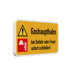 Schild Gashaupthahn, Gefahr/Feuer sofort schließen - reflektierend