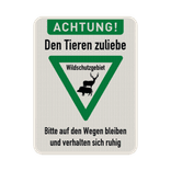 Schild Wildschutzgebiet, Bitte auf den Wegen bleiben - reflektierend