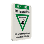 Schild Wildschutzgebiet, Bitte auf den Wegen bleiben - reflektierend