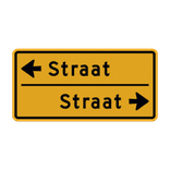 Straatnaambord geel 10 karakters 600x300 mm 2 regelig met pijl NEN 1772