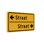 Straatnaambord geel 10 karakters 600x300 mm 2 regelig met pijl NEN 1772